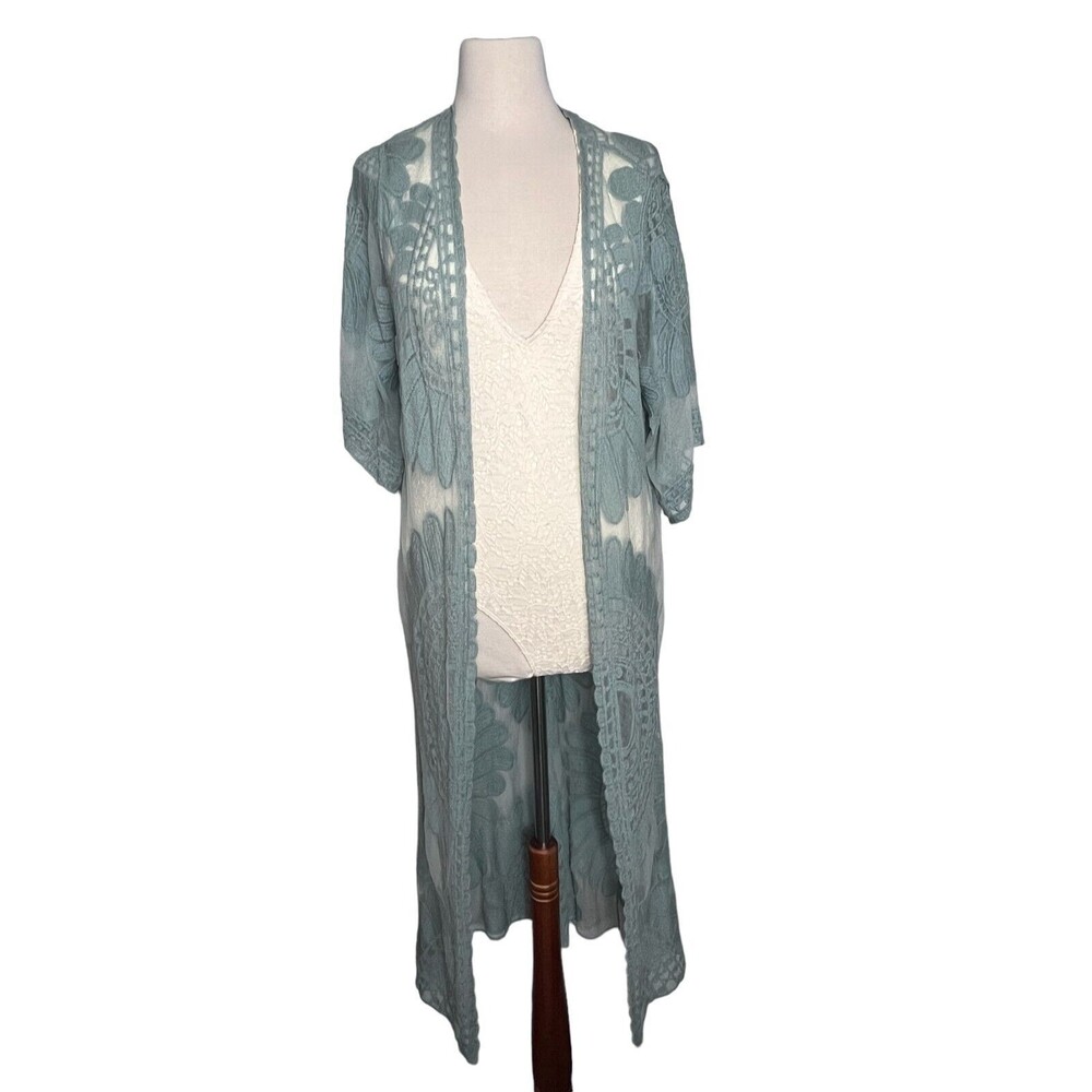 Rebellion Again Boho Duster Womens Large Green Lace Mesh Swim Cover-Up